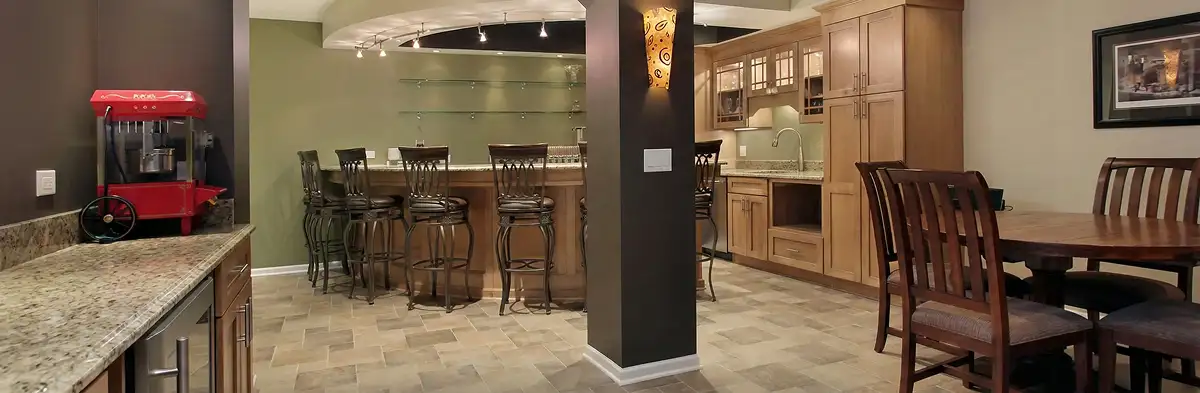 modern basement remodeling with custom finishes and open layout in a home in Houston, TX