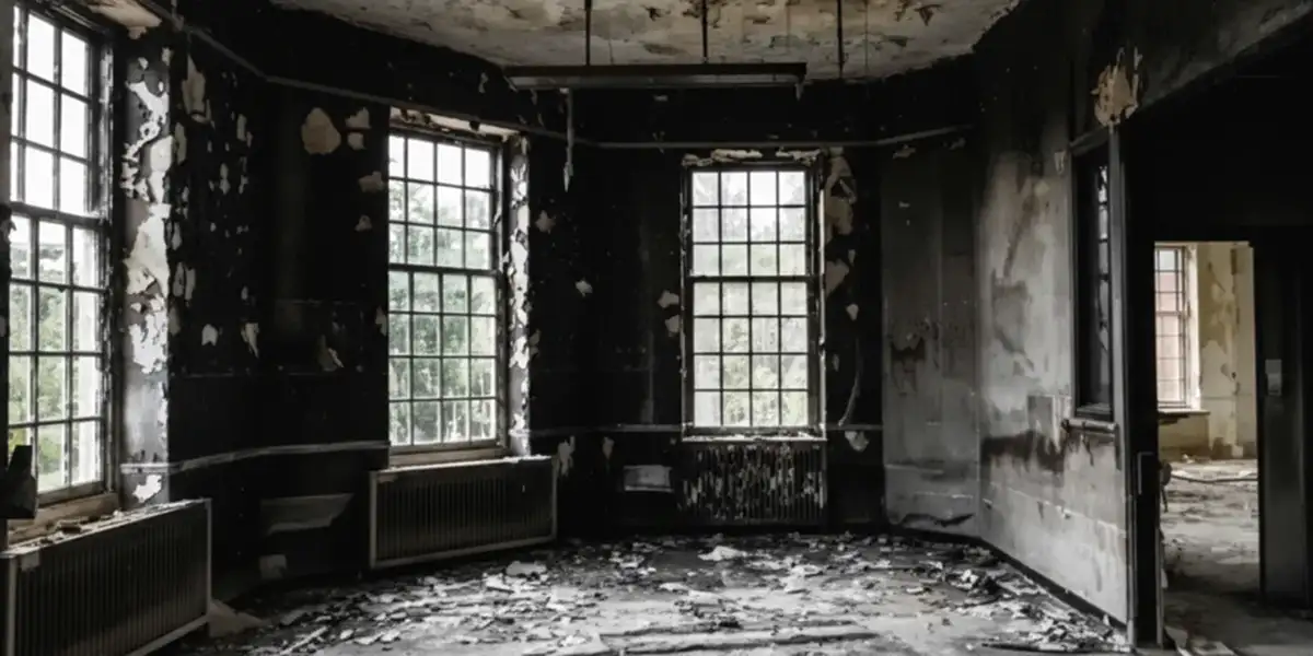 fire damage repair addressing severe interior damage and smoke residue inside a burned home in Houston, TX