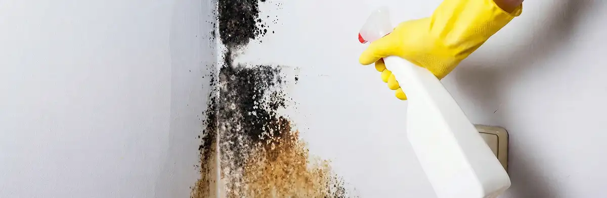 visible mold growth on an interior wall being treated during mold removal service in Houston, TX