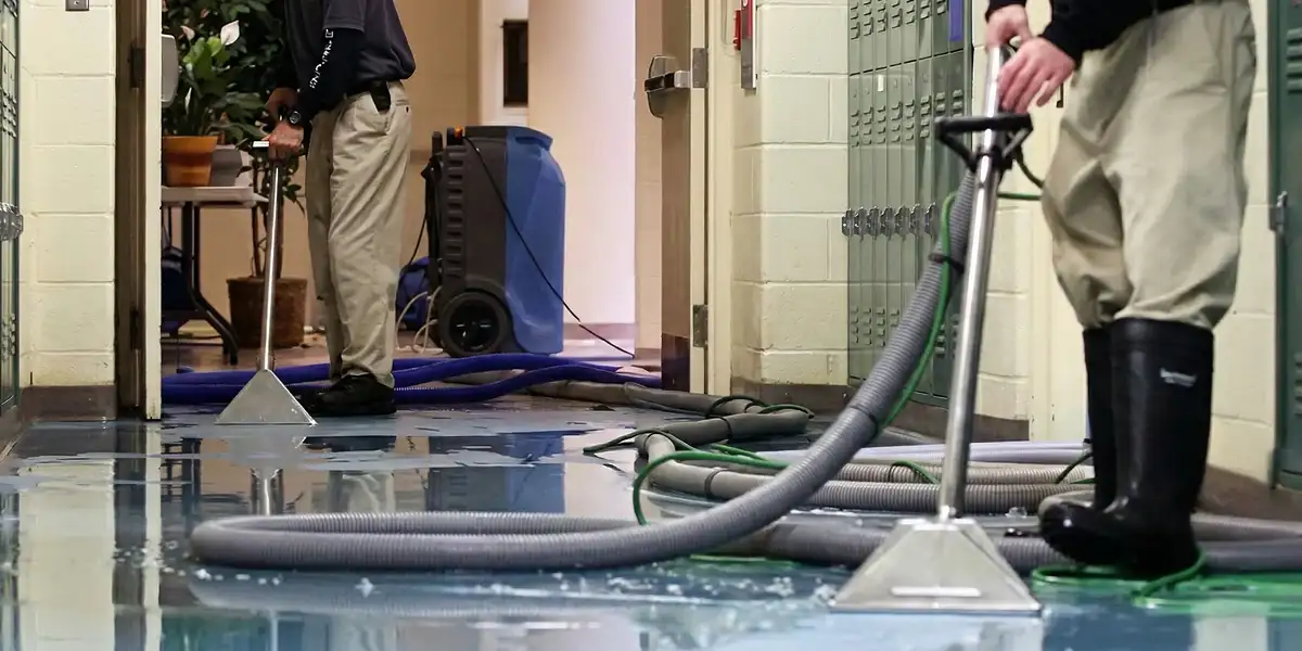 water damage restoration technicians performing professional water extraction inside a property in Houston, TX